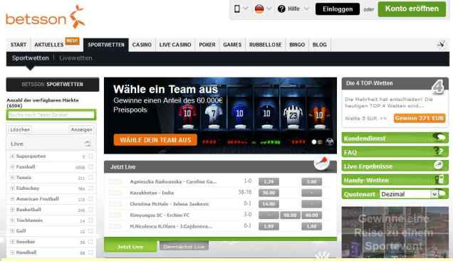 Betsson Webseite