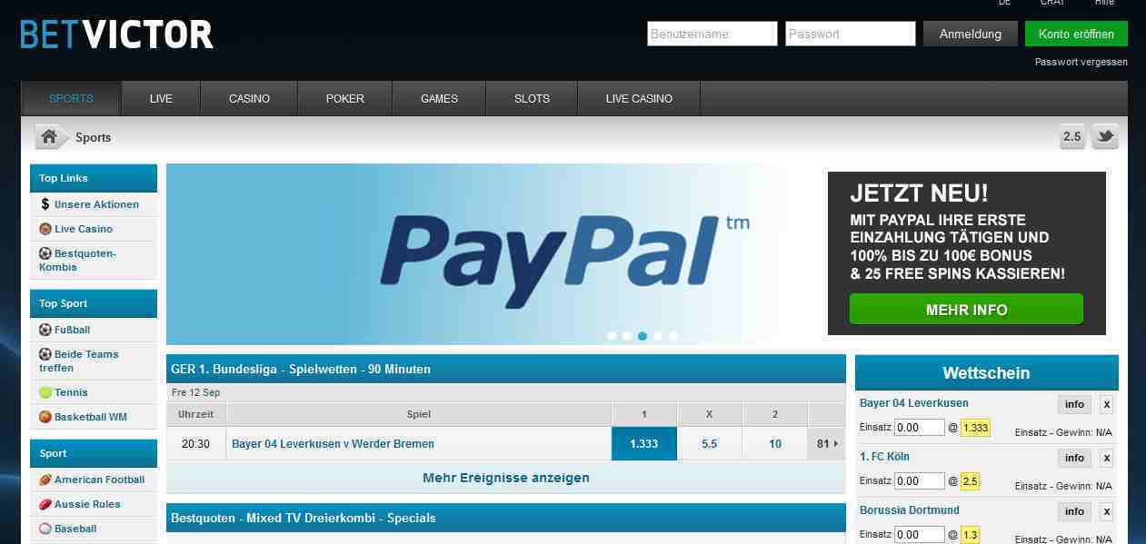 Betvictor Webseite