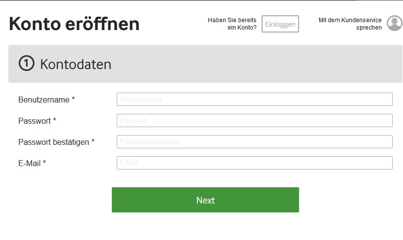 Betway Informationen - Anmeldung 1