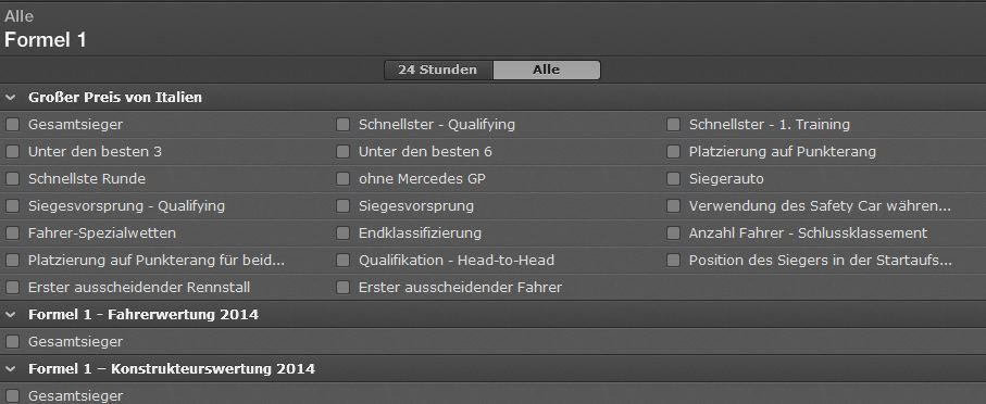 Formel 1 Wetten - Angebot an Formel 1 Wetten beim Sportwetten Anbieter bet365