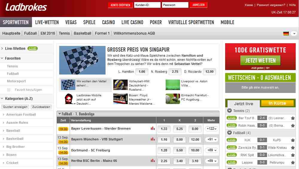 Ladbrokes Informationen Webseite