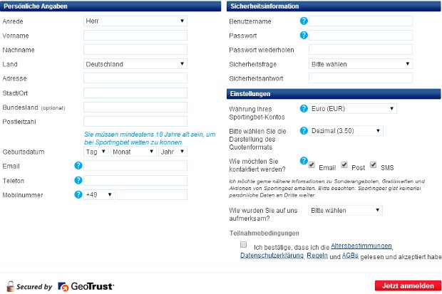 Sportingbet Informationen Anmeldung