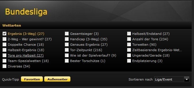 Wettarten - Angebotene Wettarten beim Buchmacher bwin