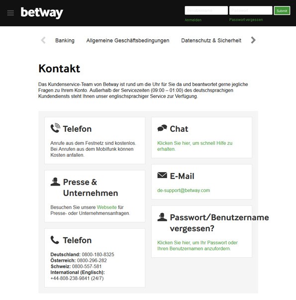 betway informationen support