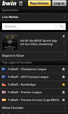bwin mobile app Wettangebot