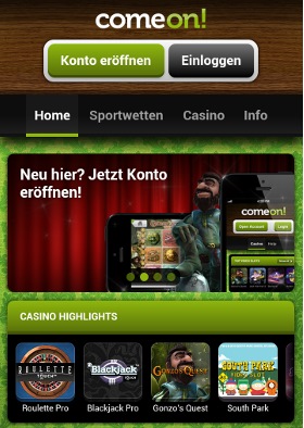 comeon app mobil Start