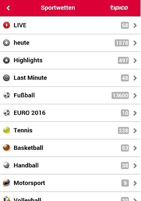 tipico app Wettangebot
