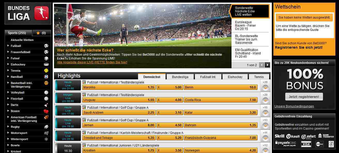 Bet3000 Erfahrungen - Webseite