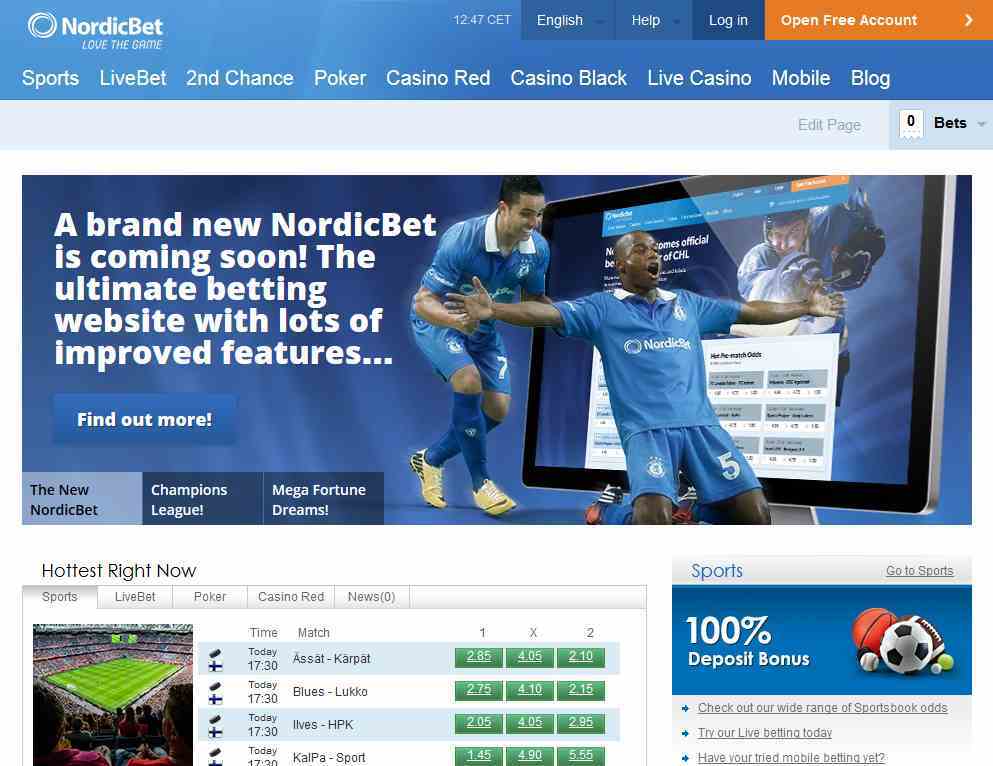 NordicBet Webseite