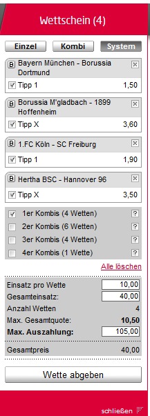 Systemwetten - Tipico