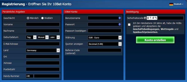 10Bet Informationen - Anmeldung 2