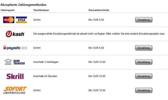 Bet3000 Informationen - Einzahlung