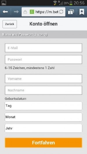 Betsson App - Anmeldung