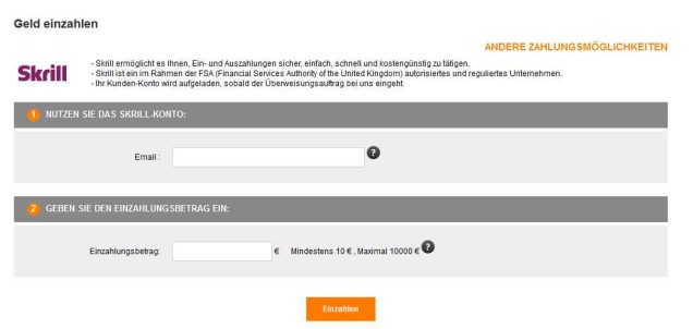 Expekt Informationen - Einzahlung Skrill