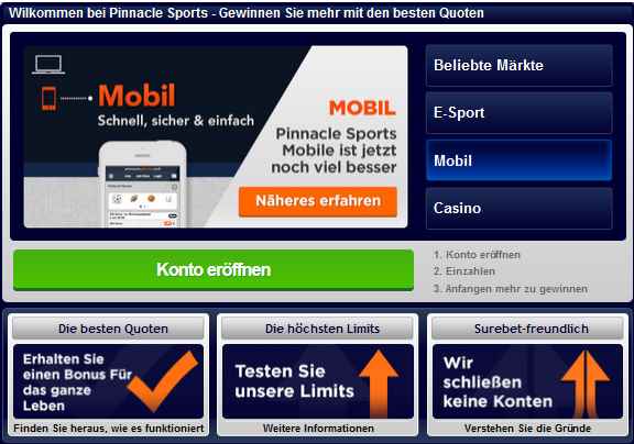 Pinnacle Sports Informationen - Header