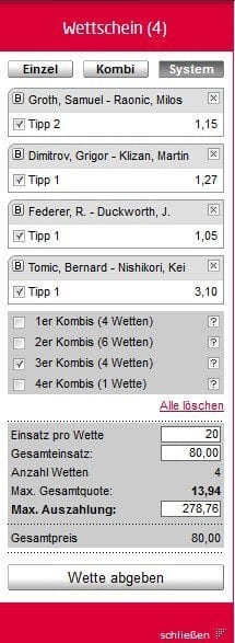 Tenniswetten - Tipico Systemwetten