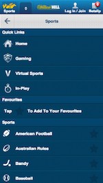 William Hill App - Navigation