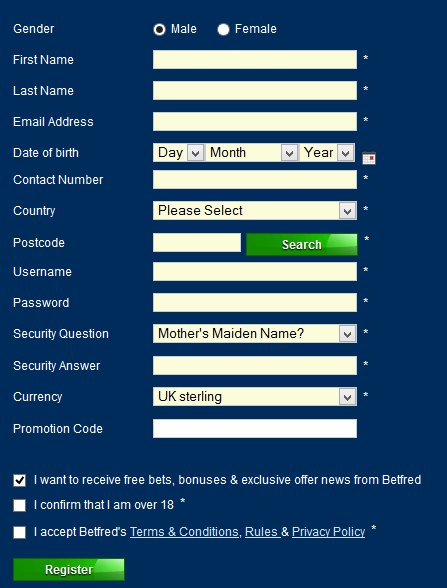 Betfred Informationen - Anmeldung