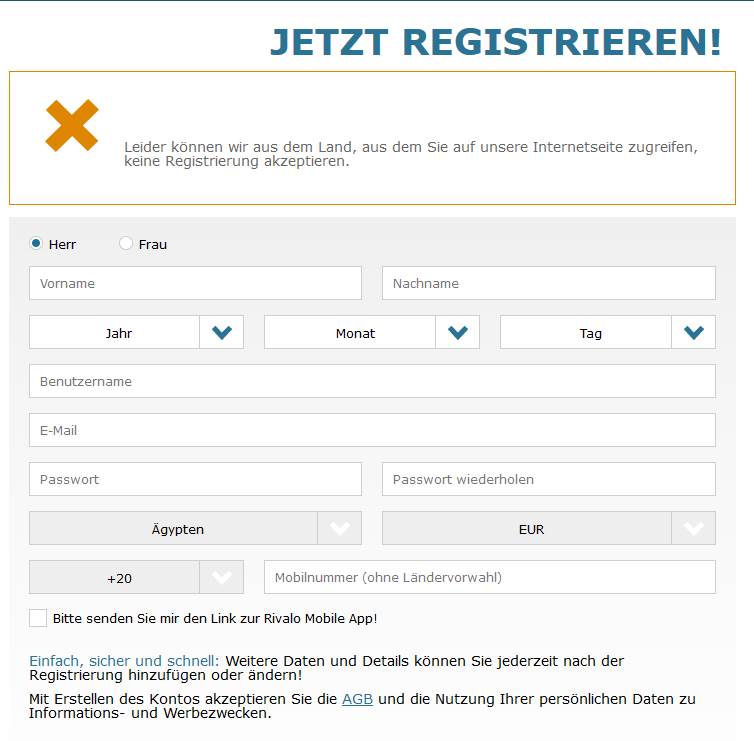 Rivalo Informationen - Anmeldung