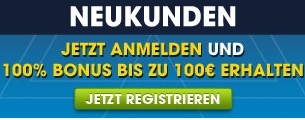 Neukunden werden bei William Hill mit einem Wettbonus von bis zu 100 Euro begrüßt.