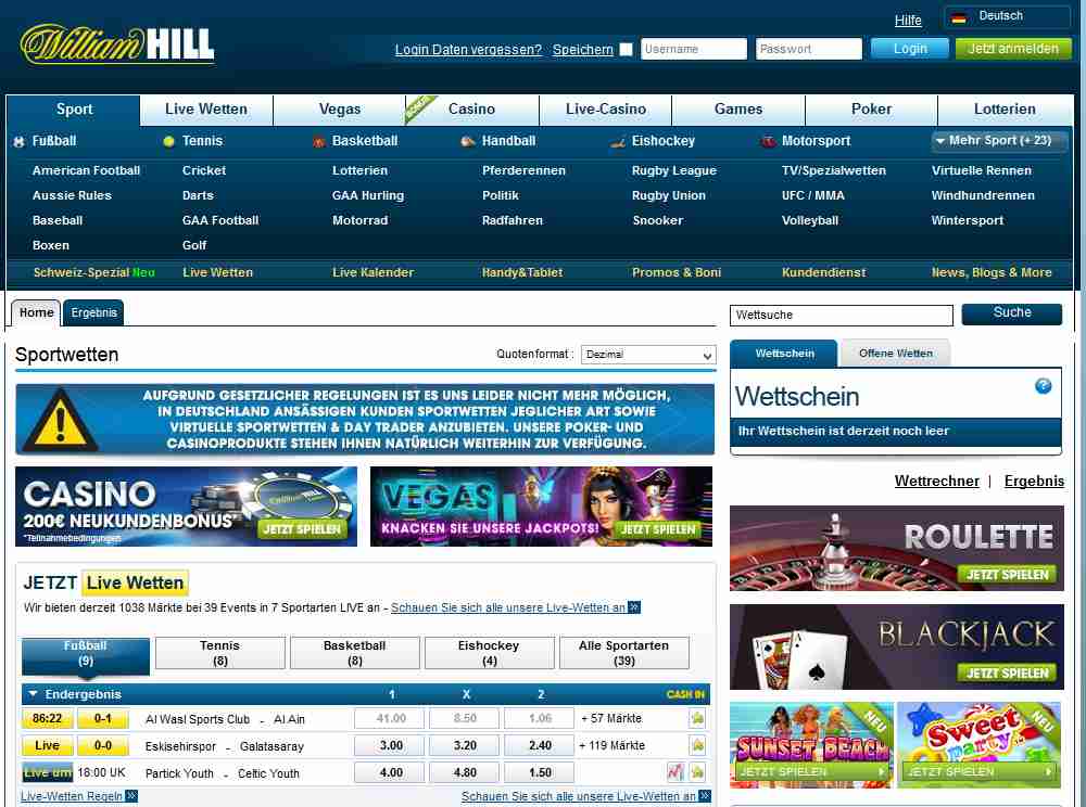 William Hill Informationen - Header