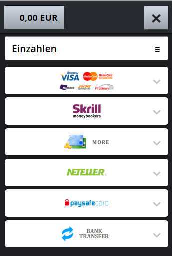 Bigbetworld App - Einzahlung