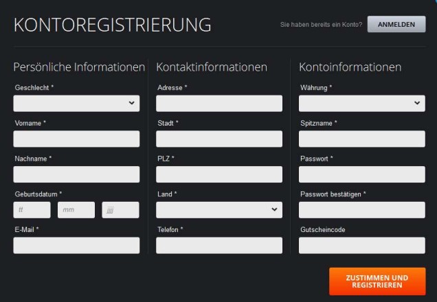 Bigbetworld Informationen - Anmeldung Schritt 2