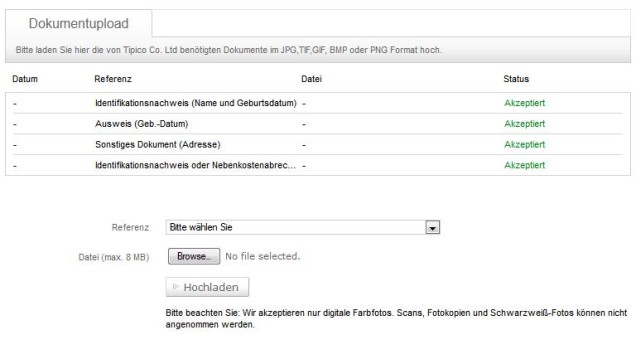 Tipico Zahlungsmethoden - Legitimation