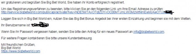 bestätigung email von big bet world