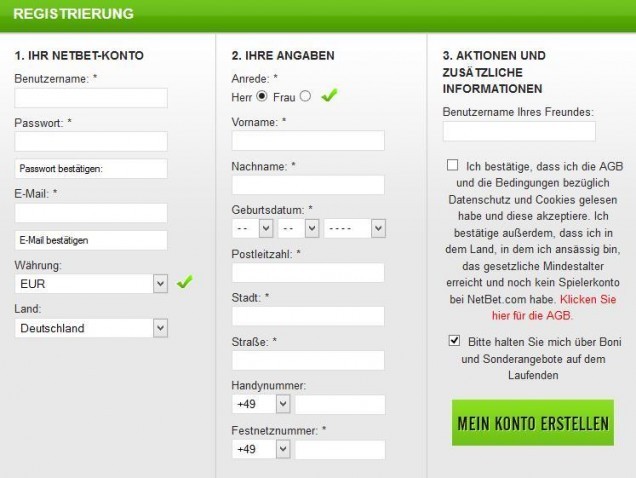 NetBet Informationen - Online Formular