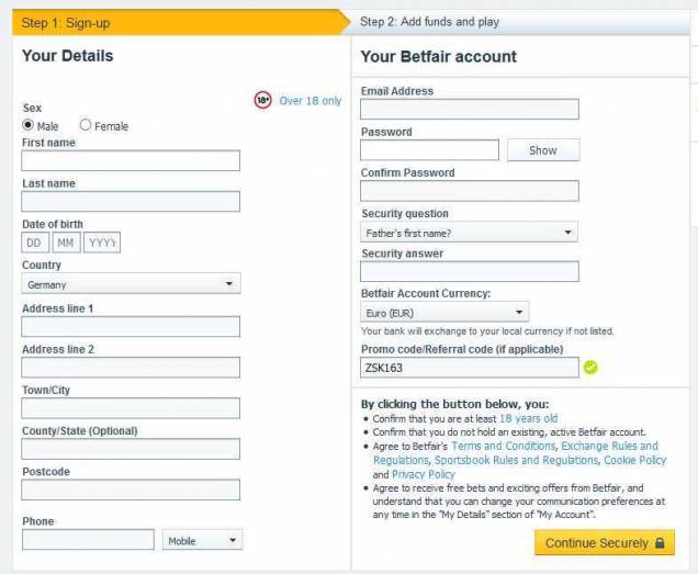betfair Informationen - Online Formular