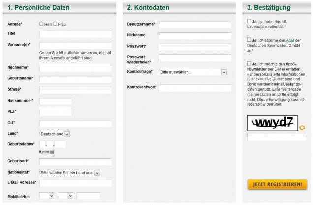 tipp3 Bonus - Online Formular