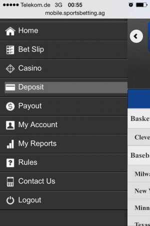 SportsBetting App - Menü