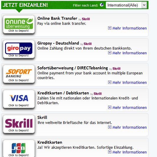 SportsBetting Bonus - Zahlungsmöglichkeiten