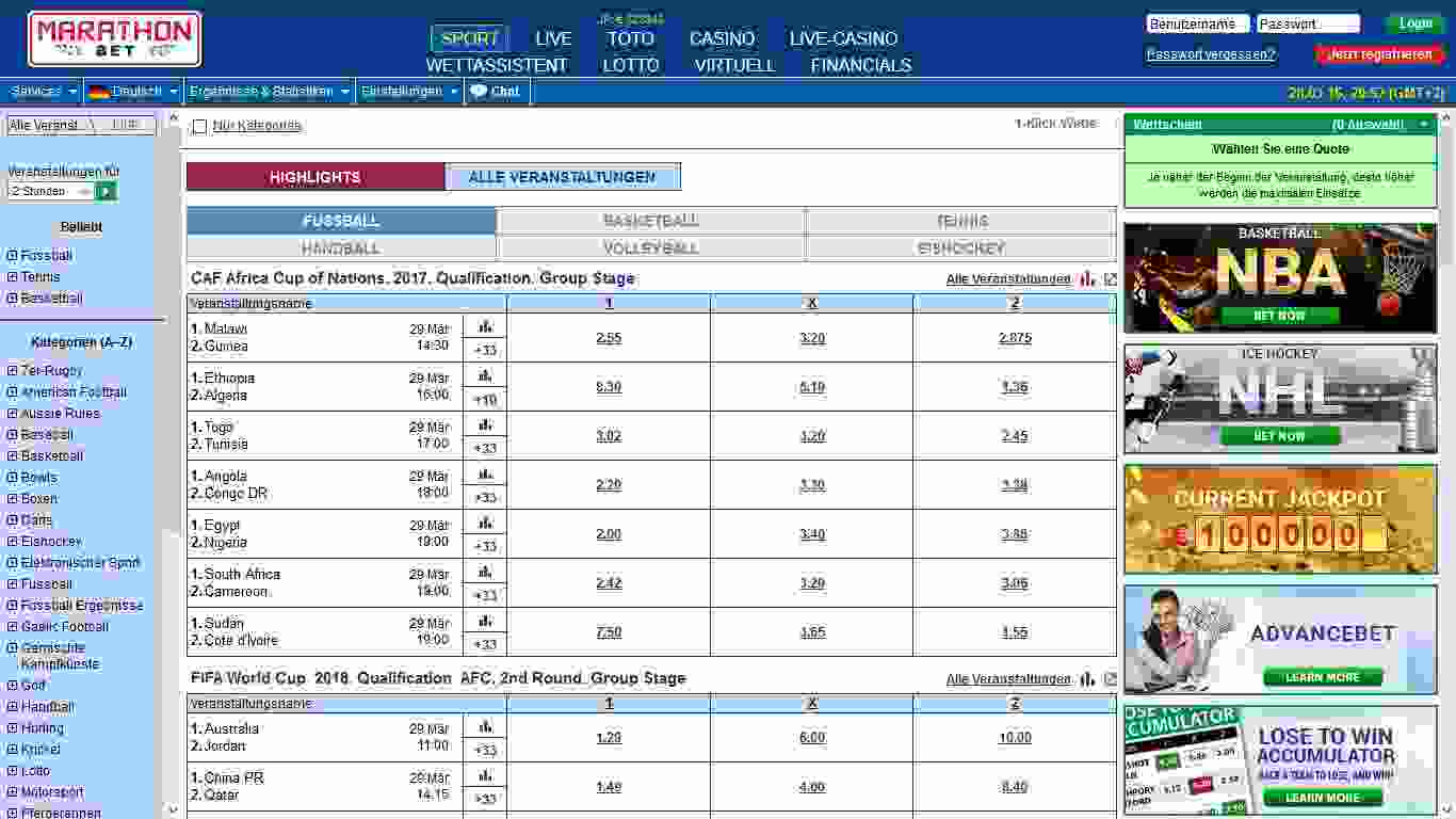 Marathonbet Erfahrungen - Webseite