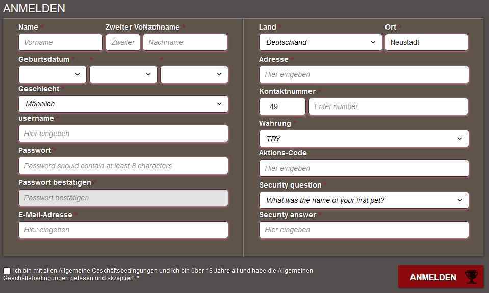 Marsbet - Online Formular