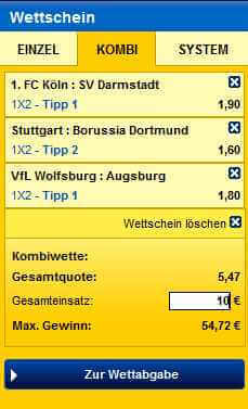 Admiral Sportwetten - Wettschein