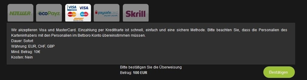 Betboro Erfahrungen - Einzahlung