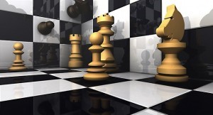 Schach, welches einfach an der Wand weiter gespielt wird. Unendlich viele Möglichkeiten. Sinnbild für eSport Wetten