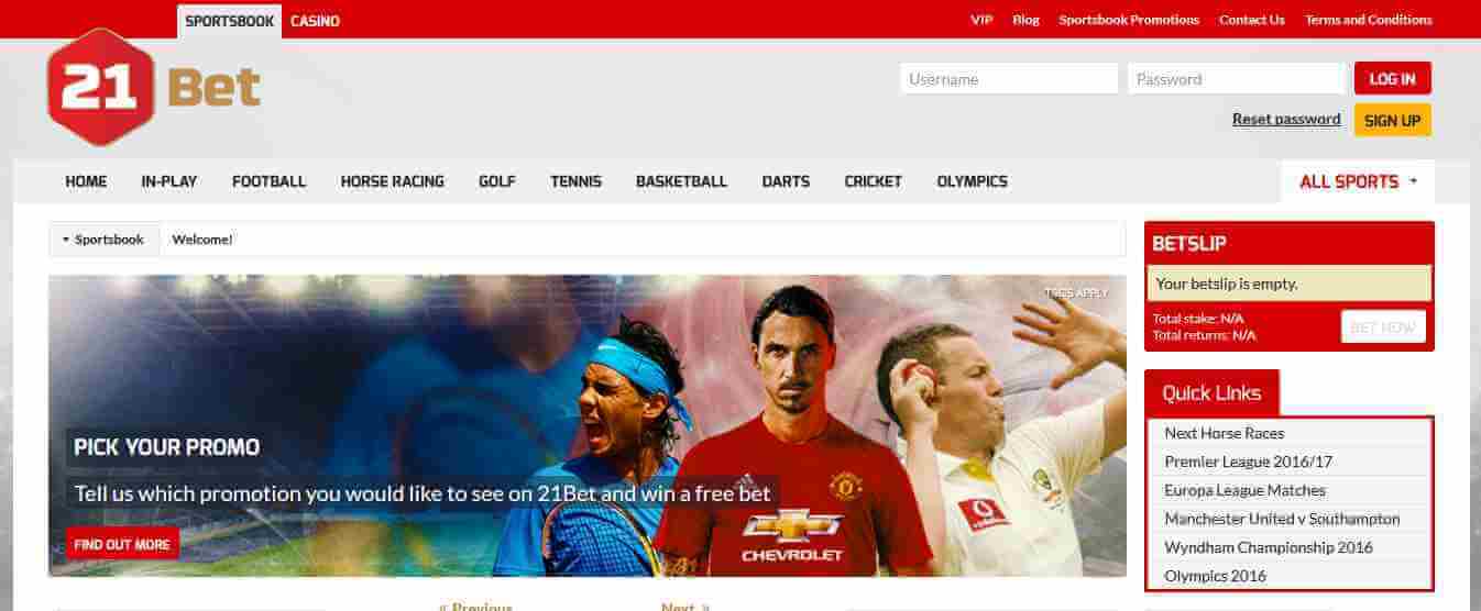 21Bet Test - Webseite