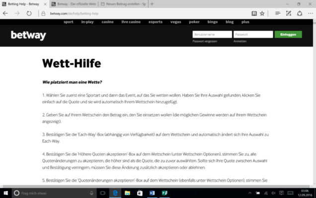 Die wahren Betway Regeln finden sich in der Wett- Hilfe