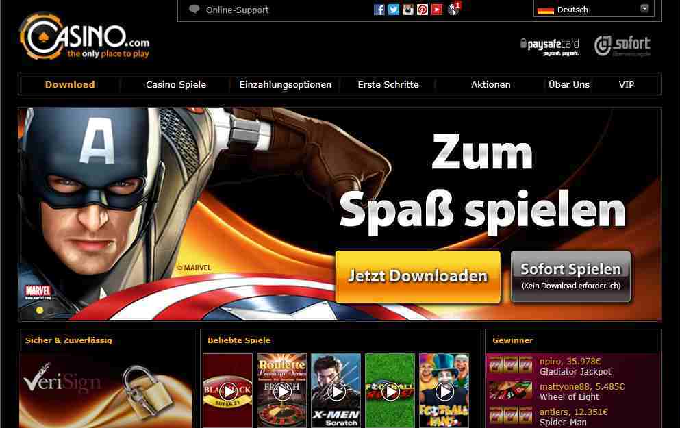 Casino.com Test - Header