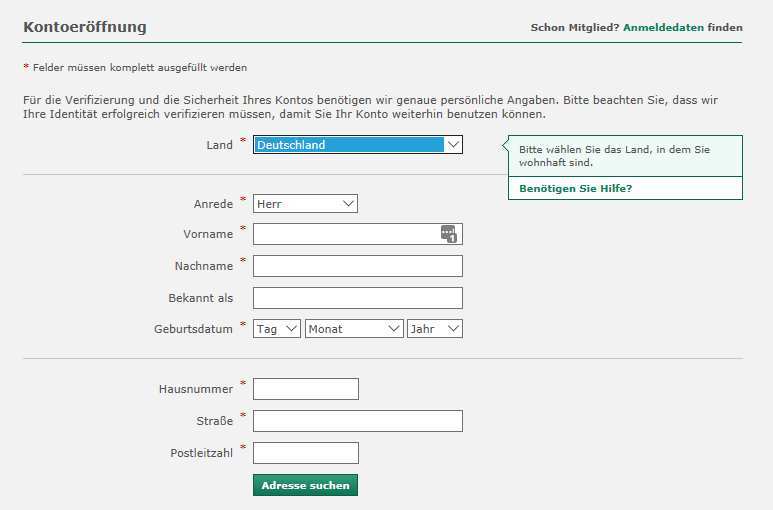 bet365 Casino - Online Formular