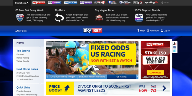 So ähnlich dürfte auch das deutsche Sky Bet Angebot aussehen.