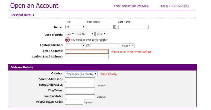 Betdaq Test - Online Formular