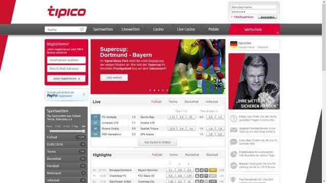 Tipico Webseite